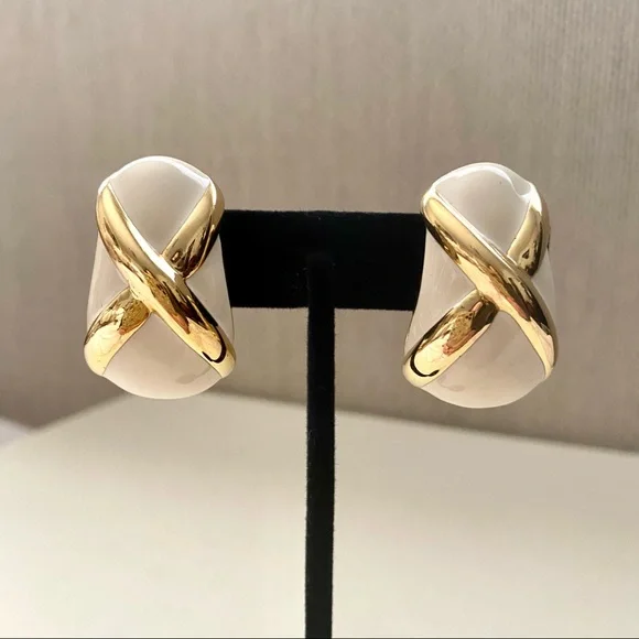 Vintage St. John Gold and Cream Clip On Earrings - Picture 1 of 5